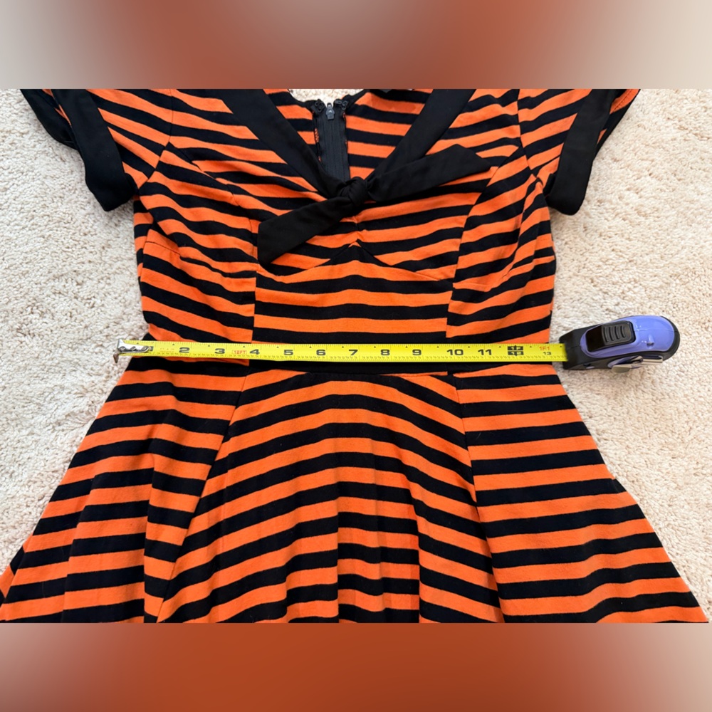 Unique Vintage Orange and Black Striped Midi Flare Dress Size Small - Picture 7 of 9